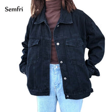 Load image into Gallery viewer, Semfri Women's Black Denim Jacket Autumn Winter Coat Black Jeans Jacket Casual Harajuku Streetwear Women Korean Clothes 2019